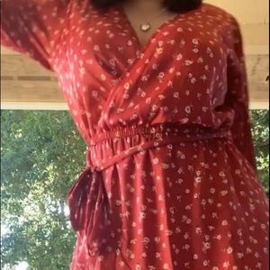 Red Floral V neck Sundress